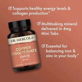 Cobre Dr. Mercola Bisglicinato 8 Mg, Suplemento Para Inmunidad y Bienestar General                                                                    