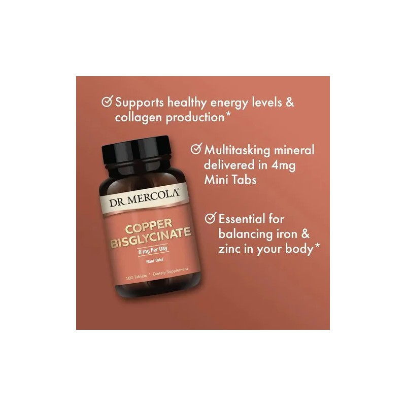 Cobre Dr. Mercola Bisglicinato 8 Mg, Suplemento Para Inmunidad y