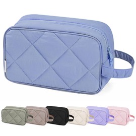 Narwey Toiletry Bags for Women, Travel Wash Bag for Toiletries, Travel Washbag Makeup Organizer Holiday Essentials Accessories for Women and Men (Quilted Light Blue)