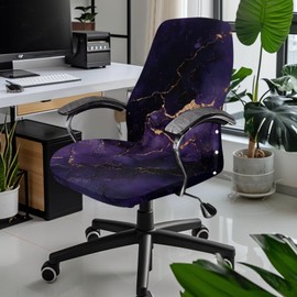 Fiqyvagox Marble Print Violet Black Cover for Office Chair Seat Anti-Dust All-in-One Easy to Install Rotating Chair Cover Washable Stain Resistant High Back Chair Slipcover, S