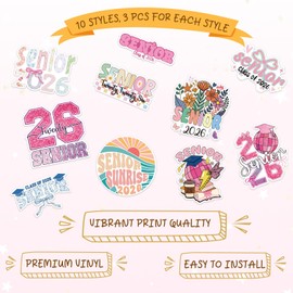 XMJY 30 Pcs Senior 2026 Stickers, Colorful Floral Class of 2026 Stickers for Students Teachers, High School DIY Graduation Gifts, Senior Decals Decorations for Laptop Water Bottle Album Tablet