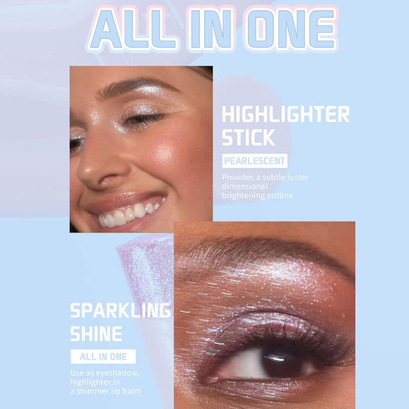 3PCS Jelly Glitter Eyeshadow Stick Set, Multi-Use Highlighter Makeup Pencil,