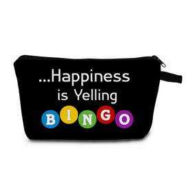 MoCaliduccious "Happiness Is Yelling Bingo Print Makeup Bag Birthday Gifts for Bingo Game Lovers Travel Holiday Cosmetic Pouch Casino Lovers Gambler Organizer Gift (Black)