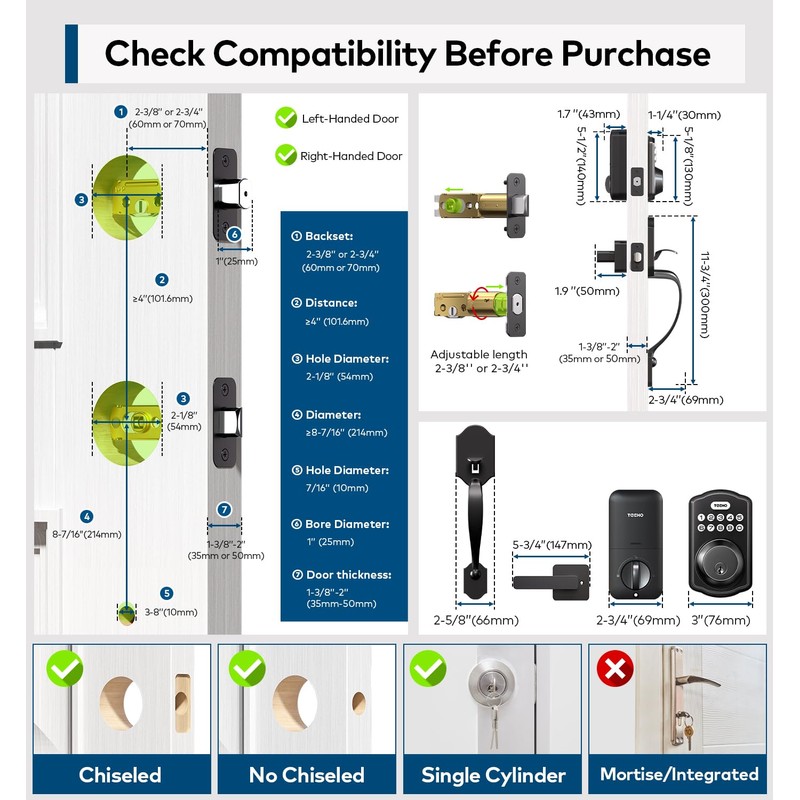 TEEHO Keyless Entry Door Lock Deadbolt with Handle Set, Electronic