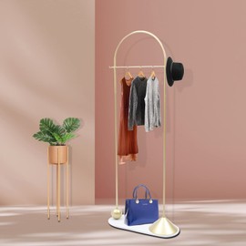 kunghei 71in-Gold Hanging Clothing Garment Rack with Marble Base, Freestanding Coat Rack Stand Organizer Clothes, Bags, Hat and Shose, for Entryway Bedroom Clothing Stores Boutique Retail