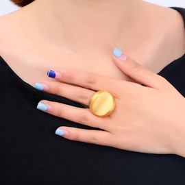 Aprilery Gold Rings for Women, Fashion 18K Gold Plated Ring Statement Chunky Ring Band Geometric Design Cocktail Costume Jewelry for Girls Teens Gifts for Her (Gold Groove, 8)