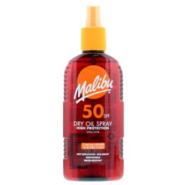 Malibu Hoher Schutz, wasserbeständig, nicht fettend, Sonnenspray, LSF 50, 200 ml