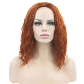 BERON Short Curly Wig Cosplay Costume Party Hair with Wig Cap (Dark Orange)