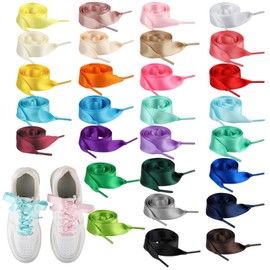 Homaisson 28 PCS Ribbon Shoe Laces Women - 28 Colors 47 in Long Satin Ribbon Laces, Wide Flat Silk Ribbon for Shoes Bouquets DIY Presents, Multicolor, 47 Inch Long