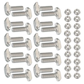 PATIKIL M6 x 20 mm T-Slot Bolts, 20 Sets Drop-in Bolt Hammer Head with Hexagon Flange Nuts T-Bolt Stud Sliding Screw for 30 Series Aluminum Extrusion Profile, Silver