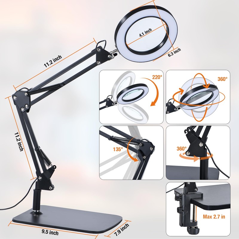 Magnifying Glass with Light and Stand, 3 Color Mode &