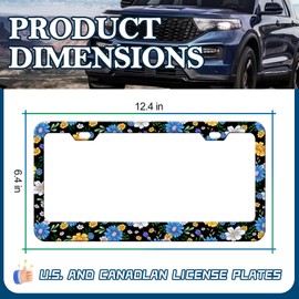 HCSS Folk Flowers License Plate Frame Colorful Cute Floral Stainless Steel License Plate Holder Cover Car Accessory Rust-Proof Waterproof Car Decorative Tag Frames for Standard US 12x6 Inch