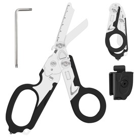 6-in-1 Multi-Function Heavy-Duty Trauma Shears Foldable Emergency & Outdoor Rescue Scissors with Strap Cutter, Glass Breaker Utility Holster Included