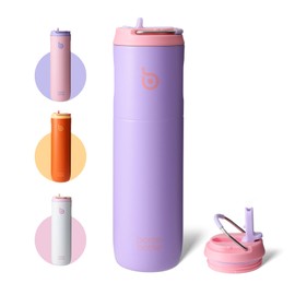 Bottle Bottle Insulated Water Bottle 700ml(24oz) with Straw and Lid Stainless Steel Sports Travel Gym Water Bottles Metal Drink Flask with Handle for Man and Women (Lilac)