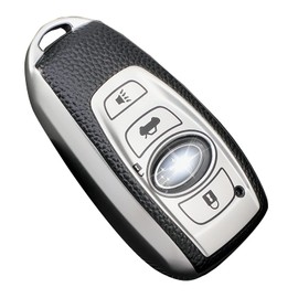 Cacacar for Subaru Key Fob Cover, Premium Soft TPU Leather Full Cover Protection Key Fob Case for Subaru Forester Outback BRZ Legacy CrossTrek Smart Key Protector,Silver