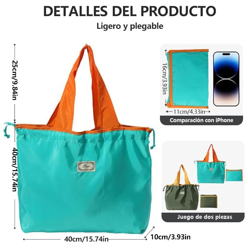 2 Piezas Bolsas de Compras Plegables,Bolsas Ecológicas Reutilizables,Bolsa Viaje Plegable