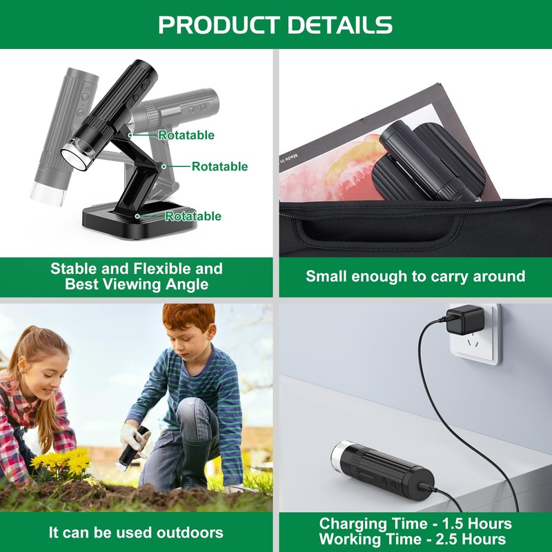 WADEO Digital Microscope, 1080P HD 50-1000X USB Microscope, Mini Microscope