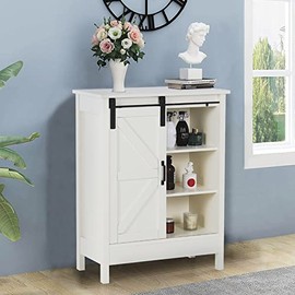 MAISON ARTS Bathroom Floor Storage Cabinet with Sliding Barn Door, Buffet & Sideboards Cabinets Farmhouse Storage Cabinet for Living Room, Kitchen, Bathroom, Bedroom,Creamy White