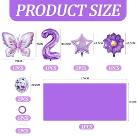 QFEHTHSK 7 Pieces Birthday Decoration Balloons, 1 Piece Table Cloth, 2nd Birthday Decorations, Butterfly Decoration Balloons, Birthday Decorations For Girls, Theme Party Decorations