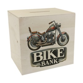 Retro Chopper Motorcycle Money Box Made of Wood with Saying Bike Bank with Chrome Elements Stylish Painted with Lettering - Perfect Wooden Motorcycle Money Box for Fans