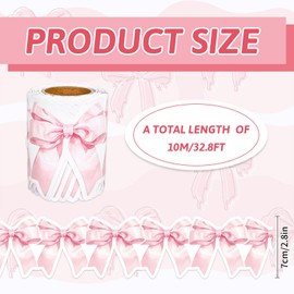 FYSUIMU 32.8 Ft Pink Bow Bulletin Board Border Coquette Bowknot Border Trim Self Adhesive Bulletin Board Stickers Roll for Back to School Classroom Office Chalkboard Party Decor