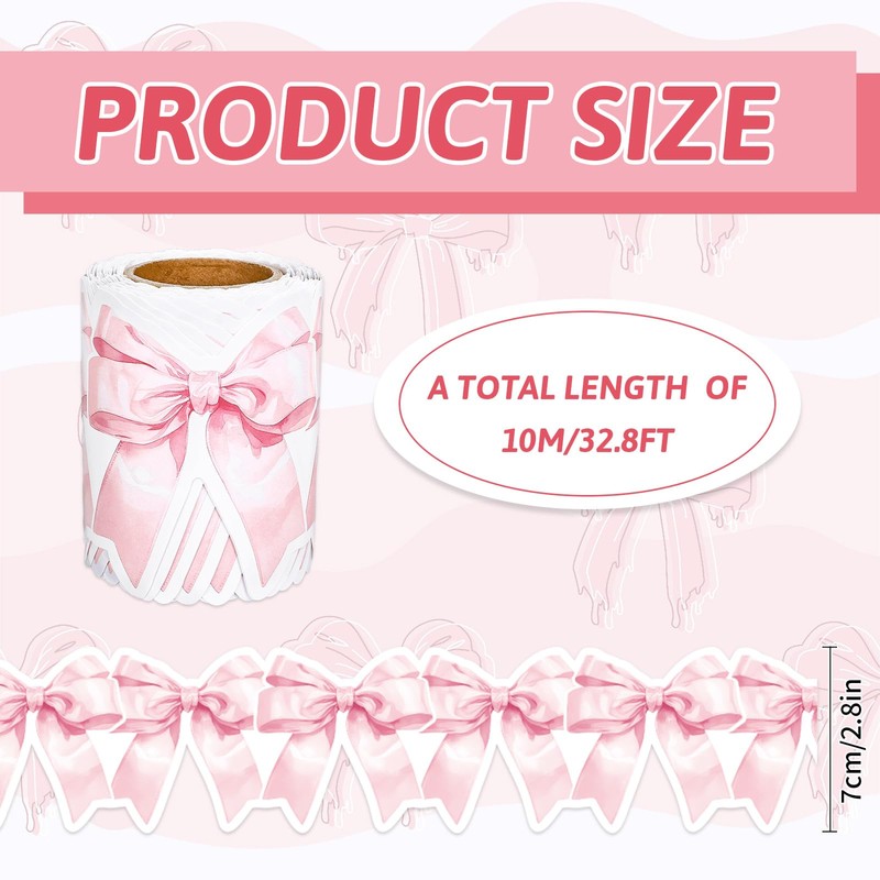 FYSUIMU 32.8 Ft Pink Bow Bulletin Board Border Coquette Bowknot