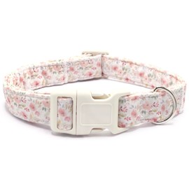Floral Dog Collar Adjustable for Small Dogs - Cute Spring Summer Girl Dog Collar for Female Dogs, Blooming Flower Pattern Cotton Collar with Quick Release Buckle, Pink Ink Flower-S