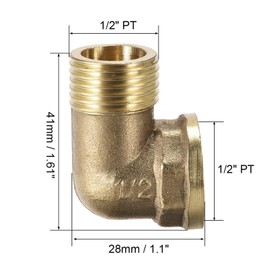 TOP-VIGOR 2Pcs Brass Pipe Fitting 90 Degree Elbow 1/2 PT Male X 1/2 PT Female, Heavy Duty Garden Hose Adapter