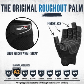 Cestus HandMax Series, Heavy Duty Work Gloves Men, High Abrasion Resistance for Construction, Roofing, HVAC, Framing (Fingerless, X-Large)