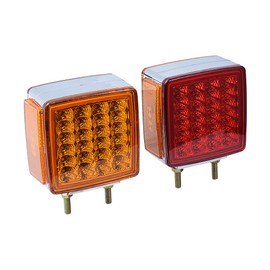 Pair Square 4" Dual Face Pedestal Fender Turn Signal Light Running Stop Brake Corner Lamp Compatible with Heavy-duty Truck Trailer RV DC 12V