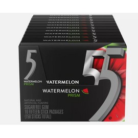 5 Gum Watermelon Prism Sugarfree Gum, 10 Packs Of 15 Count