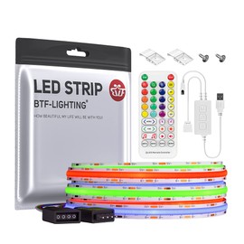 BTF-LIGHTING FCOB COB RGB LED Tape Light High Density Flexible 2M 576LEDs/m 1152LEDs/2m 4PIN RGB 8mm Width Strip Light DC5V Bluetooth Music Sync APP Control IR Remote with USB Controller Dimmable