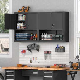 STEELIST Locking Cabinet, Black Wall Storage Cabinet with Shelves, Hanging Cabinets with Open Storage, Small Wall Cabinet, Lockable Tool Cabinet for Basement, School, Office