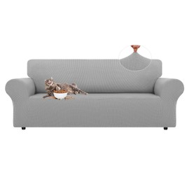 LURKA Stretch Sofa Slipcovers 1 Piece Couch Covers for 3 Cushion Couch Sofa Furniture Protector Full Sofa Covers with Elastic Bottom for Kids and Dog (Large, Sliver)
