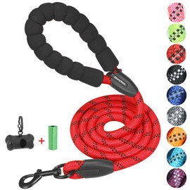Rope Dog Leash 4 FT for Medium and Large Dogs,Heavy Duty Dog Rope with Comfortable Padded Handle,Waterproof Dog Leash for Walking,Reflective Nylon Dog Leash,Red