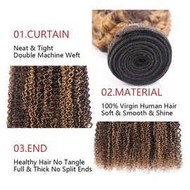 muaowig P4/27 Curly Wave Human Hair 3 Bundless Brazilian Remy Human Hair Weaves 14 14 14 Inch