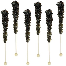 Fruidles Rock Candy Lollipops Pops Candy Suckers, Color and Flavor Assortment, Individually Wrapped, 6.5" (Black Cherry, 6-Pack)