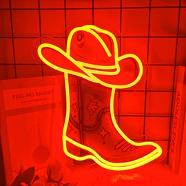 Cowboy Boot with Hat Neon Signs for Wall Decor, Western Cowboy Hat Led Sign, Dimmable Neon Light Sign for Game Room Bedroom Party Bar Decor Birthday Christmas, Neon Gift for Boys