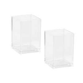2Pcs Clear Acrylic Pen Holder Makeup Brush Storage Container Desktop Pencil Cup Stationery Organizer for School Office Home