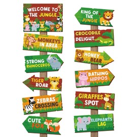 24 Pieces Safari Party Sign for Welcome to Jungle Safari Theme Party Decorations Wild Animal Directional Signs for Zoo Animal Theme Birthday Party Carnival Party Supplies