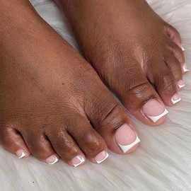 AddFavor Press on Toenails, 240pcs French Tip Toe Nail Press Ons Short Square Fake Nails 15 Sizes Pale Pink Acrylic Toe Nail Tips for Women