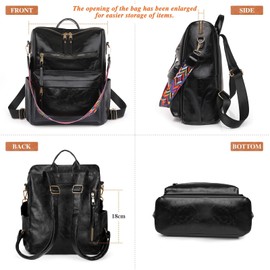 UBAYMAX Womens Black Leather Backpack, Ladies Small Leather Backpack Rucksack, Fashion Girls Waterproof Convertible Backpack Bag for Women Daypack Travel Back Pack Purse with Water Bottle Holder