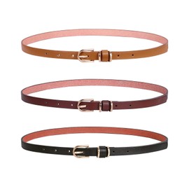 WERFORU 3 Pack Women Skinny PU Leather Belt for Dress Jeans-Thin Waist Belt with Gold Alloy Buckle…