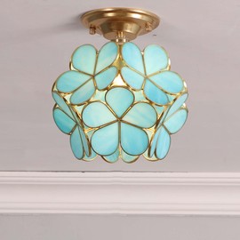 Bieye L10900 Flower Petals Tiffany Style Stained Glass Close to Ceiling Light for Home Decor (Sky Blue, 8" Cherry Blossom)