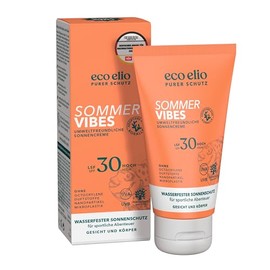 eco elio SPF 30 Sustainable Sun Cream 75 ml "Summer Vibes" I Waterproof Sun Cream without Octocrylene and Microplastics I Sun Cream Coconut Fragrance I Sunscreen Face Sun Cream Body 30
