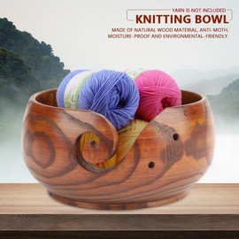 Wooden Yarn Bowl, Handmade Yarn Holder Skein Storage Bowl Yarn Keeper Wool Ball Holder with Holes for Crochet and Knitting Project(Diameter 14-16CM)