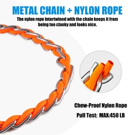 Chew Proof Metal Leash Chain Dog Leash for Medium Large Dogs, Chain Link Dog Leash Anti Chew 5FT Strong Anti Bite Dog Leash Comfortable Soft Padded Handle Orange