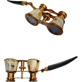 SUGRA ART 2.5 Inches Opera Glasses Binoculars for Adults with Handle- Captain's Mother of Pearl Solid Brass Opera Glasses Binoculars-Pocket Size Handel Binoculars for Kids, Bird Watching, Hunting