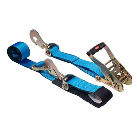 Mytee Products 4 Pack 2" x 8' Blue Ratchet Axle Strap - 10,000 lbs Breaking Strength, Floating D-Ring, Swivel Snap Hook, Ratchet Handle & Cordura Sleeve for Secure Vehicle Hauling