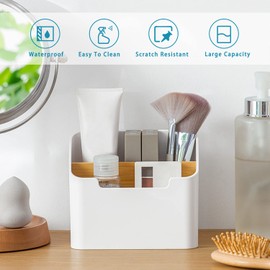 Remote Control Holder Box, Detachable Desktop Organizer, 2 Compartments Office Organizer, Plastic, White, for Pens, Make up Brush, Office Supplies, 5.6X3.6X4.7 in